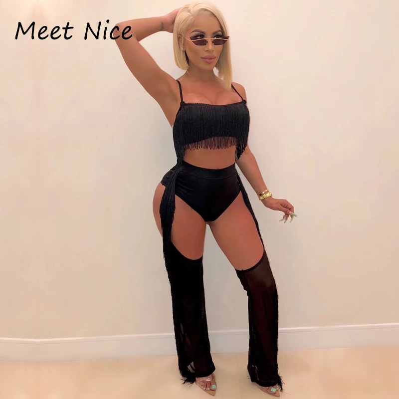 

Autumn Tassel Two Piece Set Sexy Crop Top And Pants Set 2 Piece Set Women Outfits 2019 Party Club Wear Matching Sets Black Pink