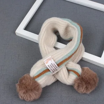 

Winter warm Scarf for Children Boy Girls Scarves Baby Imitation kintted wool Scarf with Pompom Neck Warmers Christmas Gift