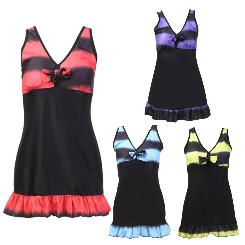 

2019 New Style Europe And America Large Size Solid Color Swimwear Gradient Color Slimming Skirt Sweat Absorbing Breathable Swimw