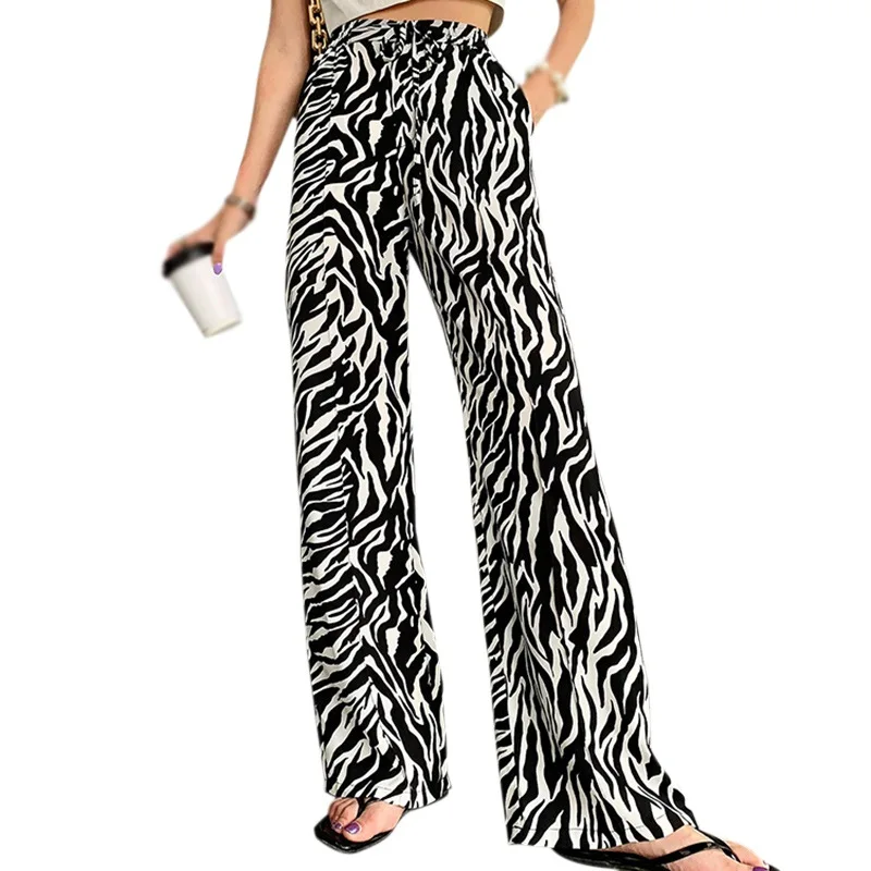 

Woman Pants Female Autumn Spring Casual High Quality Camouflage Print High Waist Elastic Black White Thin Long Loose Trousers