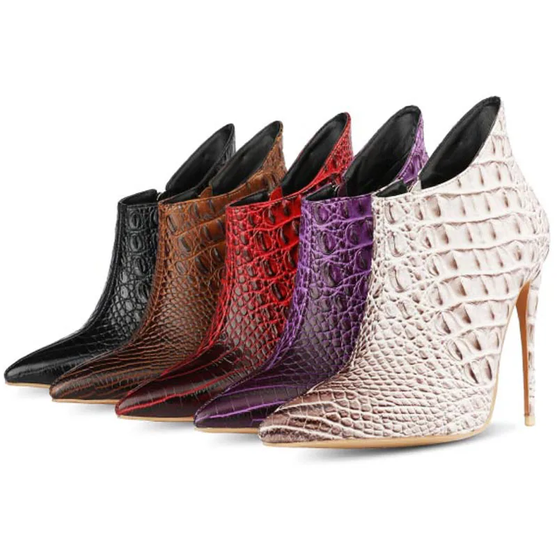 

PU Embossing Crocodile Pattern Pumps Fashion High-End Custom High Heels Sexy Metal Side Zipper Shoes For Women Zapatos De Mujer
