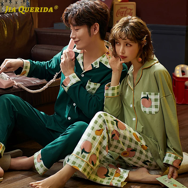 Fashion Turn Down Collar Pajamas Men and Women Sleepwear Homesuit Homeclothes Front Pocket Pajamas Couple Buttons Pajamas Set Fashion Turn Down Collar Pajamas Men and Women Sleepwear Homesuit Homeclothes Front Pocket Pajamas Couple Buttons Pajamas Set