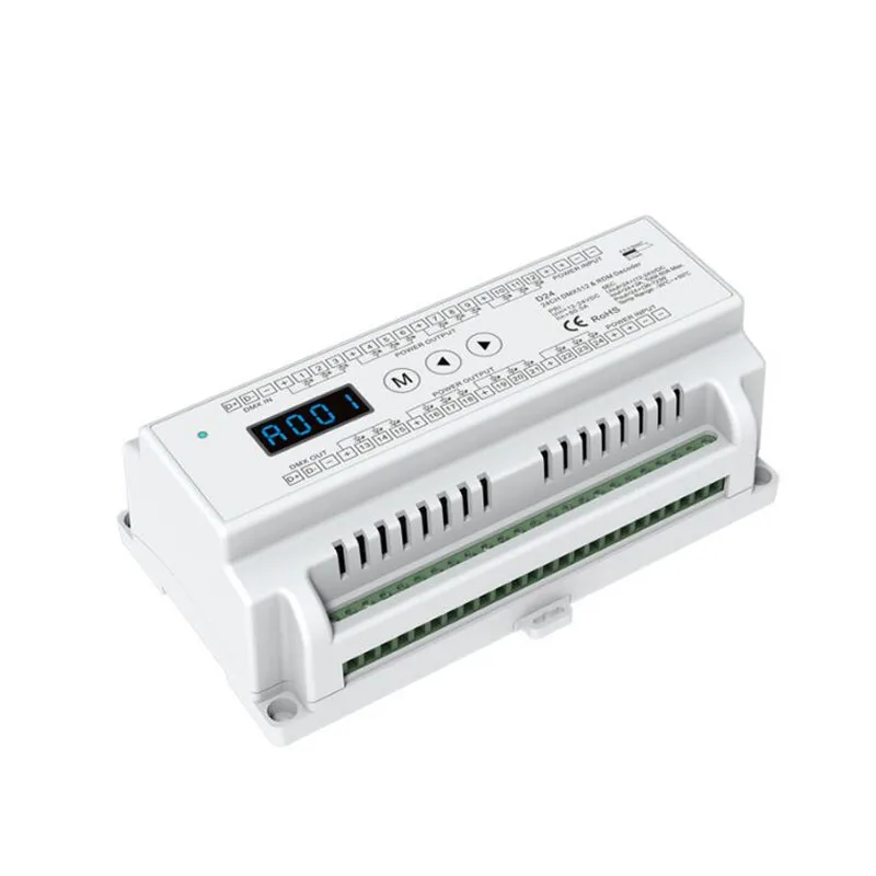 24CH * 3A 12-24VDC CV DMX декодер D24 DMX512 24-канальный направляющий ШИМ постоянное напряжение