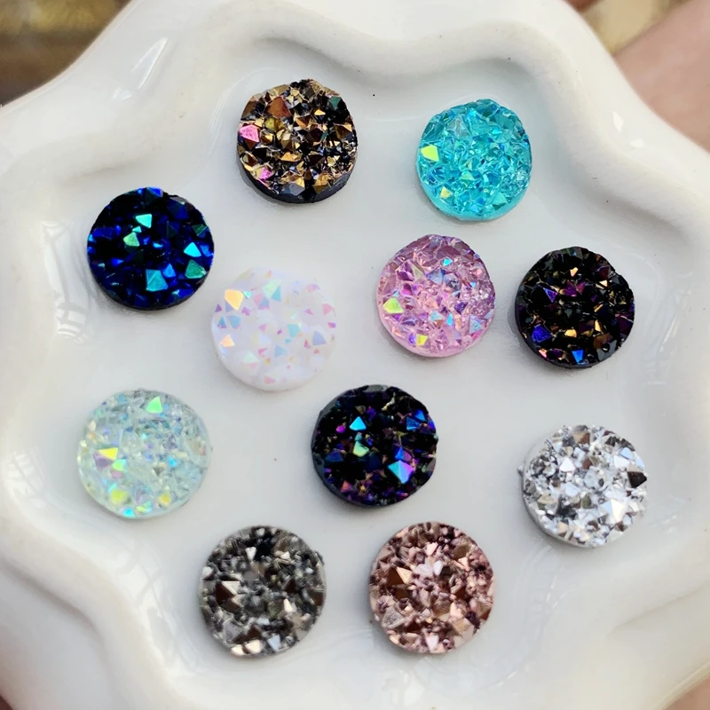 

DIY AB Resin Bling Irregularity Surface Ore Crystal 8mm&10mm Round Flatback Rhinestone Ornament DIY Wedding Appliques Craft -B96