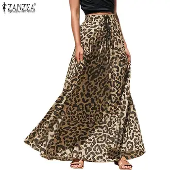 

Women's Summer Sundress ZANZEA 2020 Stylish Leopard Maxi Skirts Casual High Waist Skirt Printing Vestidos Female Robe Plus Size