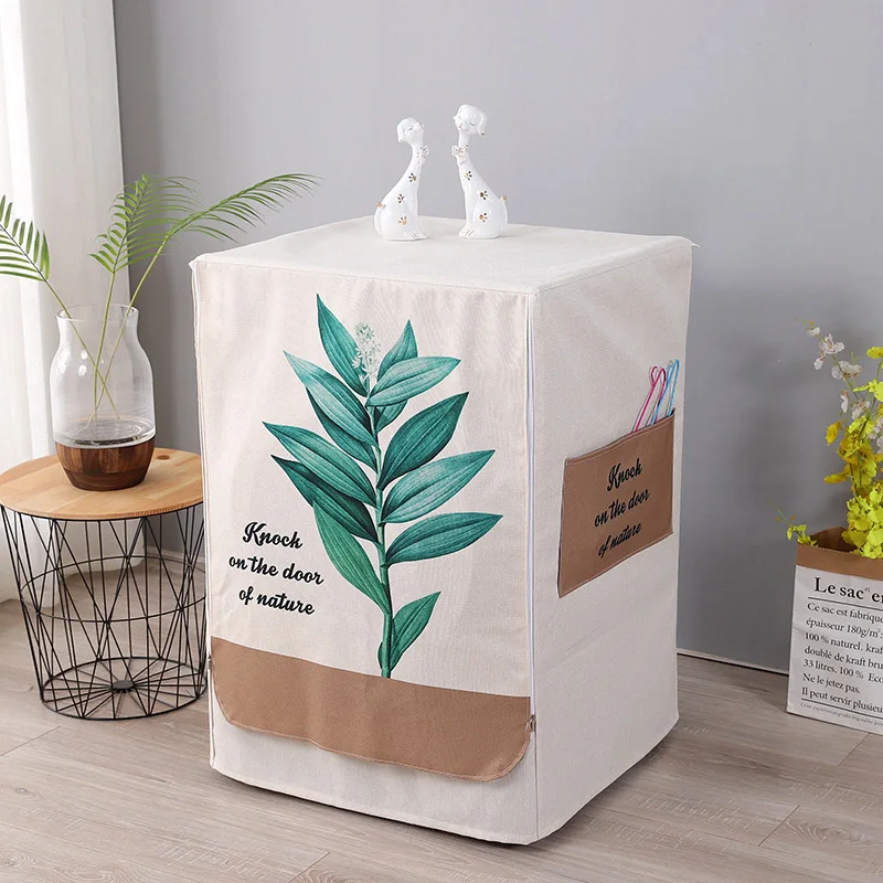 Frond Nordic Style Washing Machine Dustproof Cover Cotton And Linen Cover Washing Machine Protector Covering Cloth - Цвет: Frond