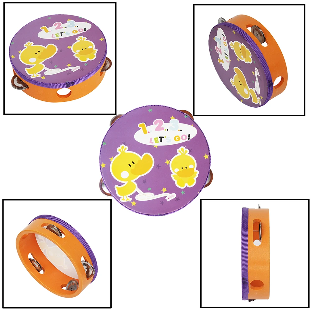 M MBAT Orff's SY-18 Cartoon Wooden Tambourine Freestyle Hand Drum Bell High-Quality Musical Percussion Instrument For Kid Games