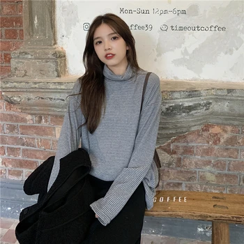 

PX2805 2020 new loose Korean long-sleeved striped T-shirt women