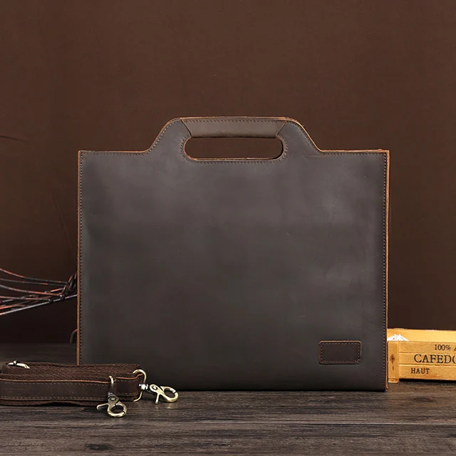 Портфель из натуральной кожи мужская сумка Crazy Horse кожаные портфели для ноутбуков A4 Держатель для файлов Ретро сумка-мессенджер мужская сумка - Цвет: coffee
