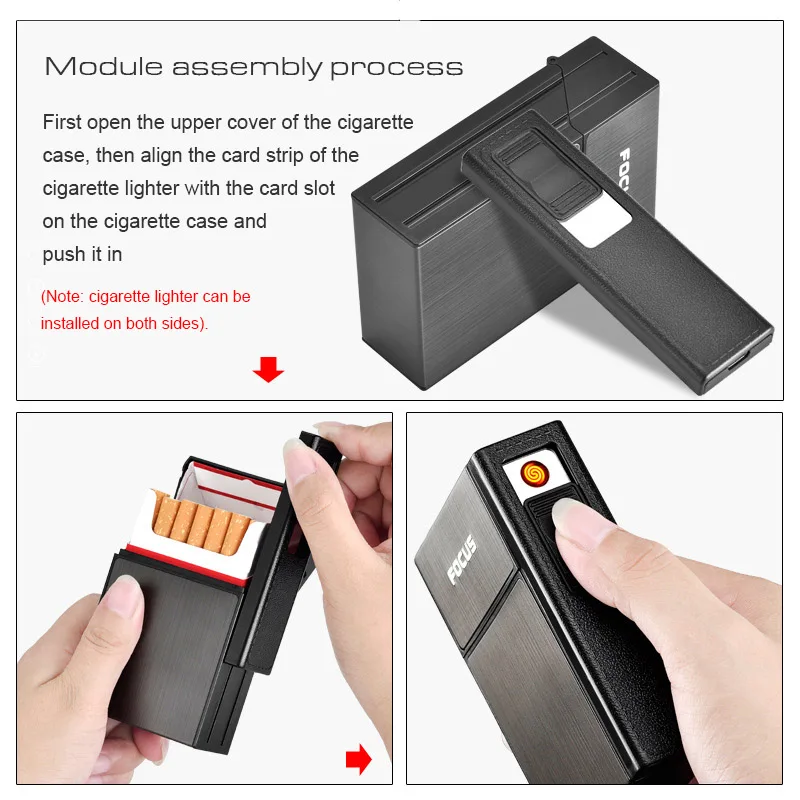 Brand New Detachable Cigarette Case with Lighter Portable Metal Cigarette Holder Case Lighter Usb Eletronic Torch Jet Lighters 6