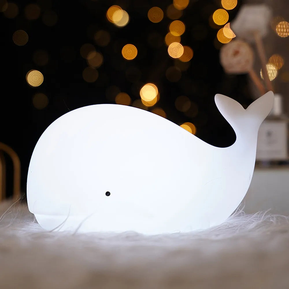 Touch Sensor RGB LED Whale Night Light Colorful Nightlights Rechargeable Silicone Animal Lamp for Children Baby Christmas Gift