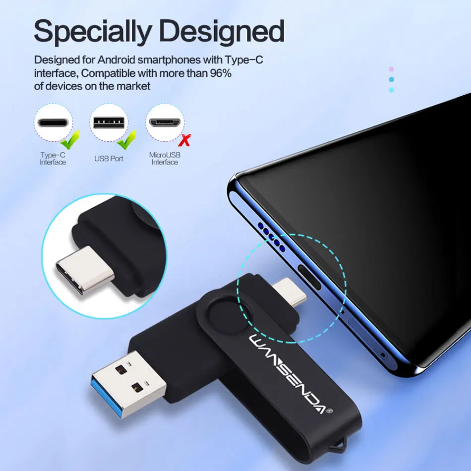 USB 3.0 TYPE C USB Flash Drive WANSENDA 512GB 256GB 128GB 64GB 32GB 16GB Stick 2 in 1 High Speed Pendrive usb flash drive