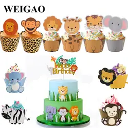 WEIGAO мальчик декор для именинного торта зоопарк Обезьяна Лев Джунгли вечерние торт Toppers Safari день рождения тема обертки для кексов флажки для