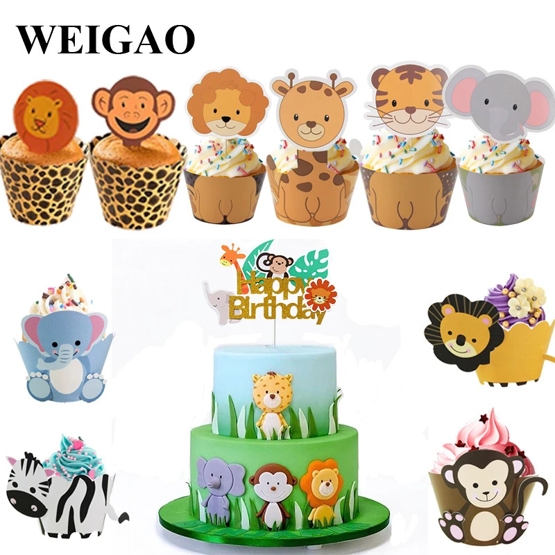 Weigao Boy Birthday Cake Decor Zoo Monkey Lion Jungle Party Cake Toppers Safari Birthday Theme Cupcake Wrappers Cake Flags Decor Cake Decorating Supplies Aliexpress