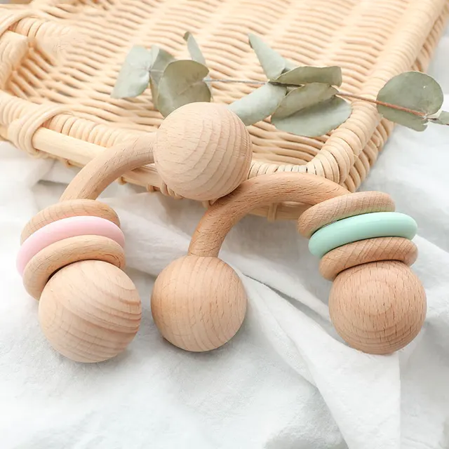 1PC Baby Rattle Toys Half Ring Beech Toys Silicone Rings Rodent Musical Chew Play Gym Montessori Stroller For Children Products 5