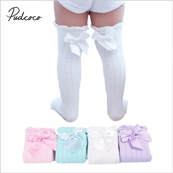

Pudcoco Newborn Infant Baby Girl Knee Stocking Cotton Breathable Summer Solid Bowknot Fish Net Long Stockings 28cm 38cm