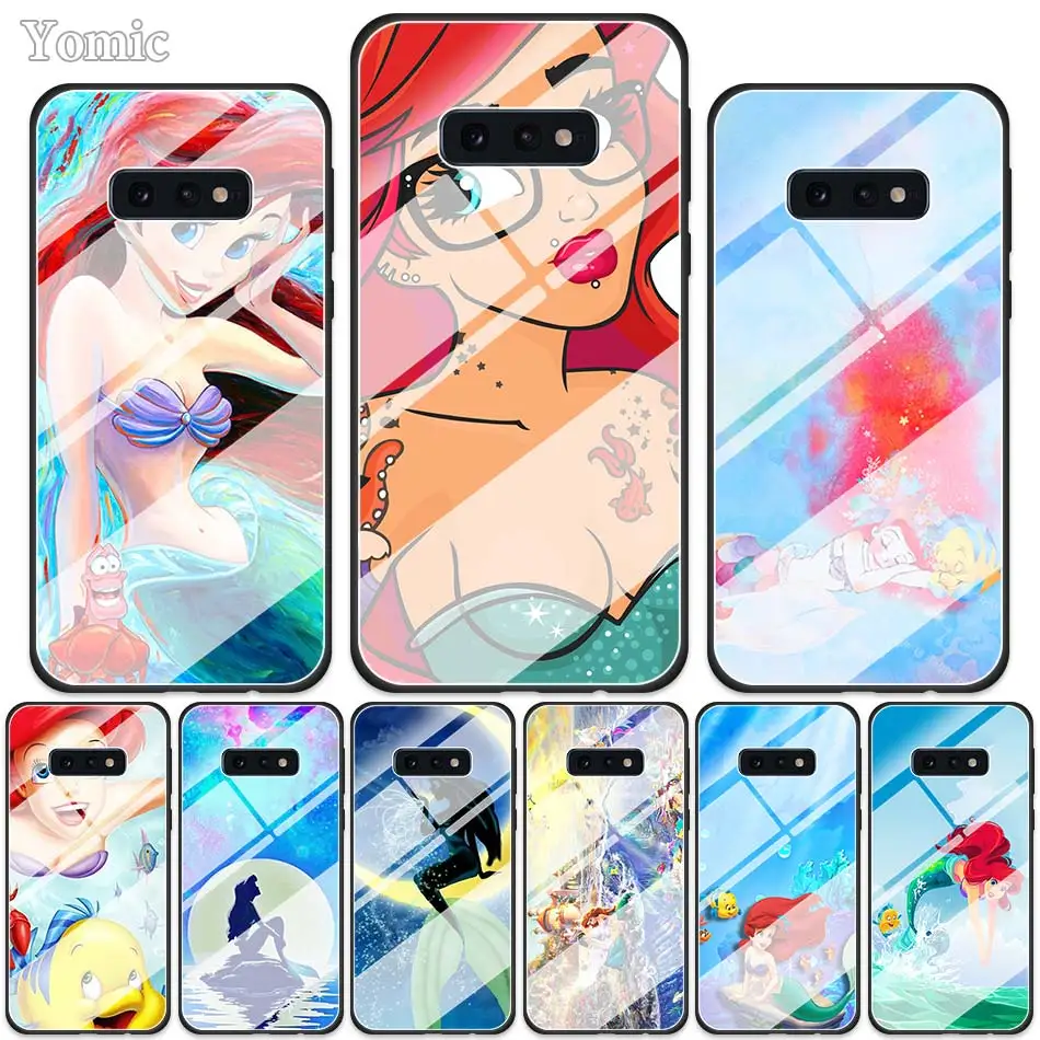 

Ariel Mermaid Princess Tempered Glass Phone Cases for Samsung Galaxy S10 S10e S9 S8 S10 Plus Note 9 10 A50 A30 Cover