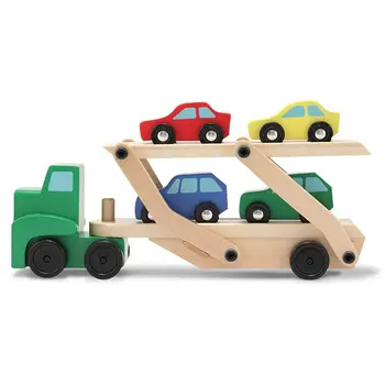 

Car Carrier Truck and Cars Wooden Toy Set With 1 Truck and 4 Cars