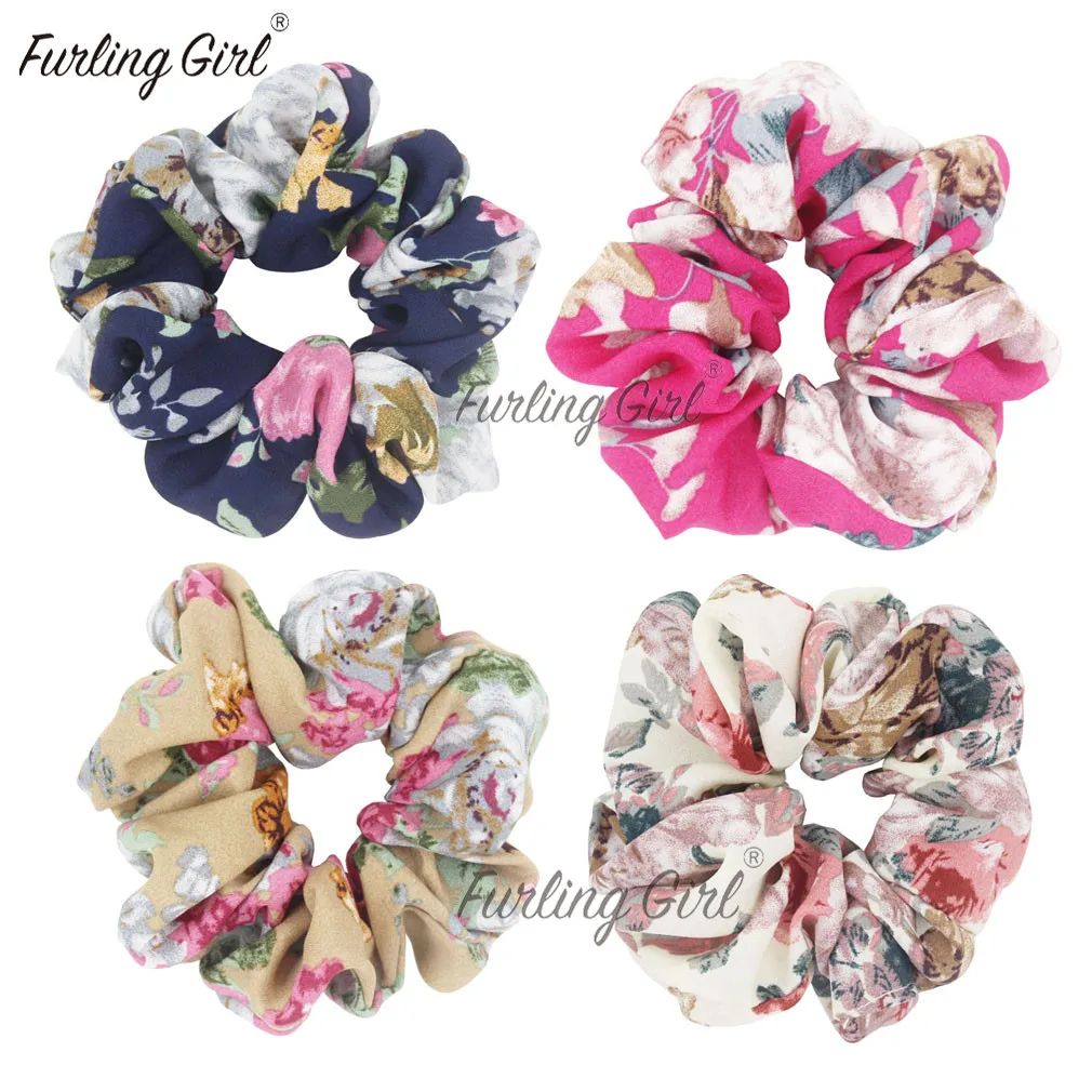 Furling Girl 1PC Peony Flower Pattern Hair Scrunchy Floral Ponytail Holder Hair  ties Gum Elastic Hair Bands for Women|hair band|gum hairtie gum - AliExpress
