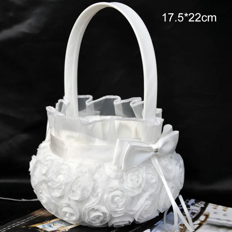

New Western-style Bow Wedding Flower Basket Embroidered Lace Bridal Flower Basket Party Flower Basket Wedding Basket