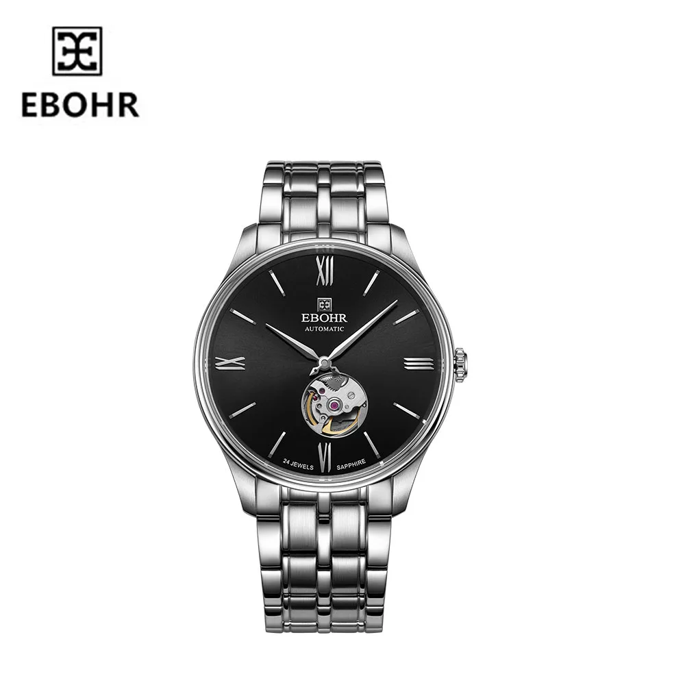 

EBOHR Men's Mechanical Watch Steel Strip Hollow Sun Sand Black Dial Men's Watch 50840113