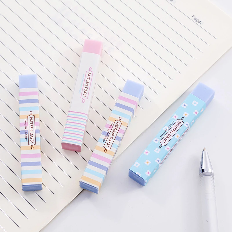 Pencil Erasers 4 Pieces For Kids Soft Striped Rubber Toy Stationery School Office Supply Creative pencil eraser