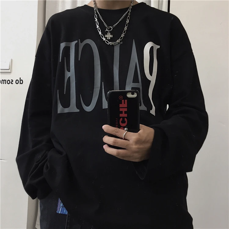 Harajuku/винтажная Повседневная белая футболка с длинными рукавами и круглым вырезом с принтом в виде смога и букв летние готические футболки для пары в стиле панк; большие размеры; футболки