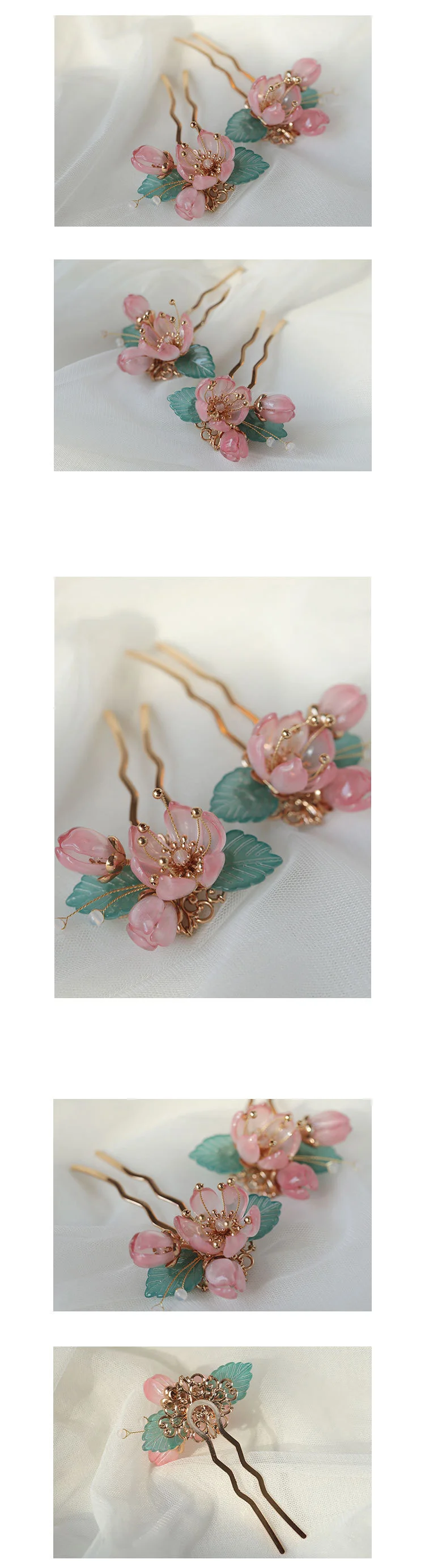 2021 New Original Design Chinese Hairpin Pink Blossom Flower Hair Pins For Women Hair Pin Bridal Headpiece Pince Cheveux Femme