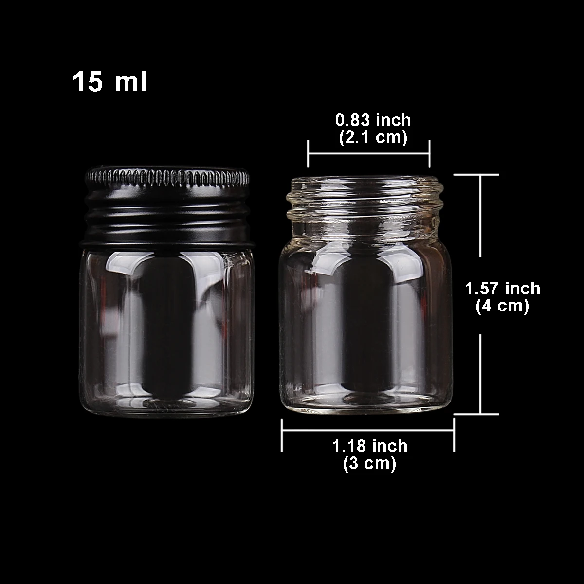5pcs 15ml 30*40mm Glass bottle with Black Aluminum Caps Glass Jars Potion bottles Glass vessels Glass Vials for Art Craft 2