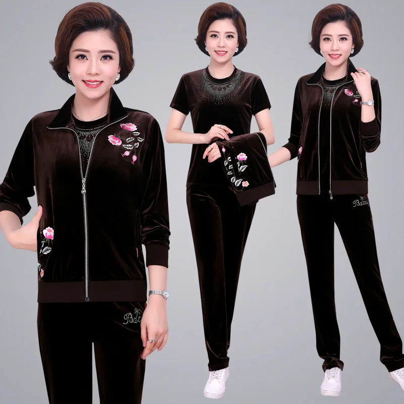 

5XL Embroidery Velvet Women Tracksuit Sportswear Loose Jacket+sweatshirt+pant Running Jogger Fitness Casual Set Sport Suit 3pcs