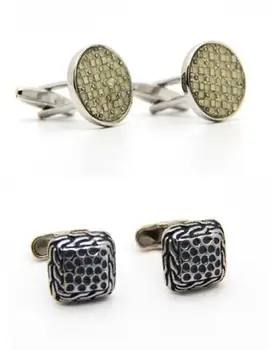 

10pairs/lot Silver Round Carbon Fibre Inlaid Cufflinks Vintage Square Cuff Links Retro Business Style Men's Jewelry Wholesale