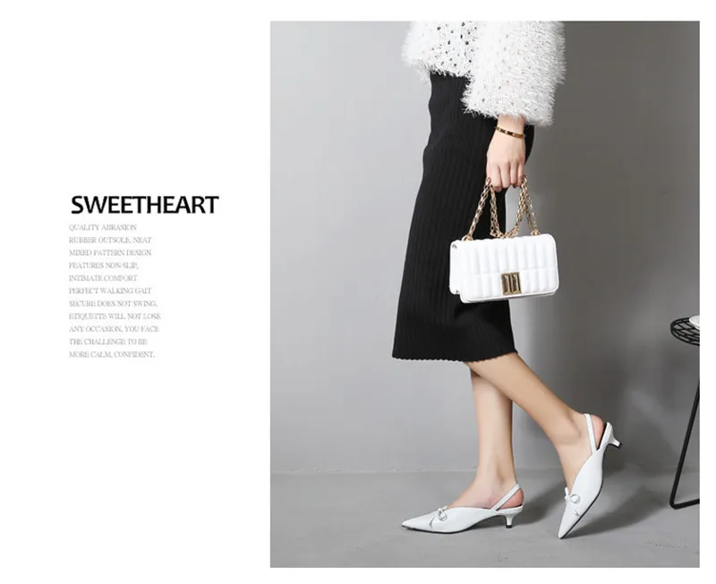 Genuine Leather White Black Ladies Wedding Shoe Sexy Pointed Toe Bowtie Party Shoes Slingback Pumps Women Slip On Yellow Sandals