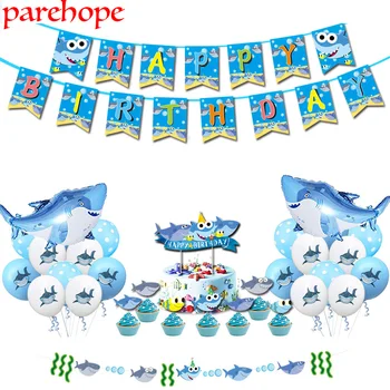 

Shark Baby Happy Birthday Party Pulling Bunting Seabed Animal Banner Boy Girl Baby Birthday Kids Party Decoration Package Favor