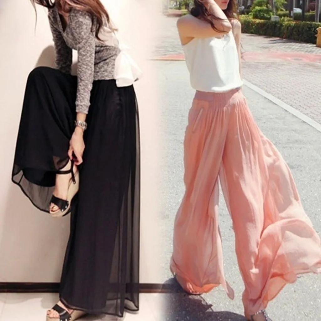 Women Palazzo Pant 2019 Causal Wide Leg Pants for Women Chiffon Trouser Elegant Loose Pure Color Autumn Female Tulle Lining Pant
