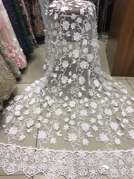 

Latest Design African Lace Fabric 2019 High Quality White Nigerian French Guipure Cord Lace fabric With Stone Beads For Wedding