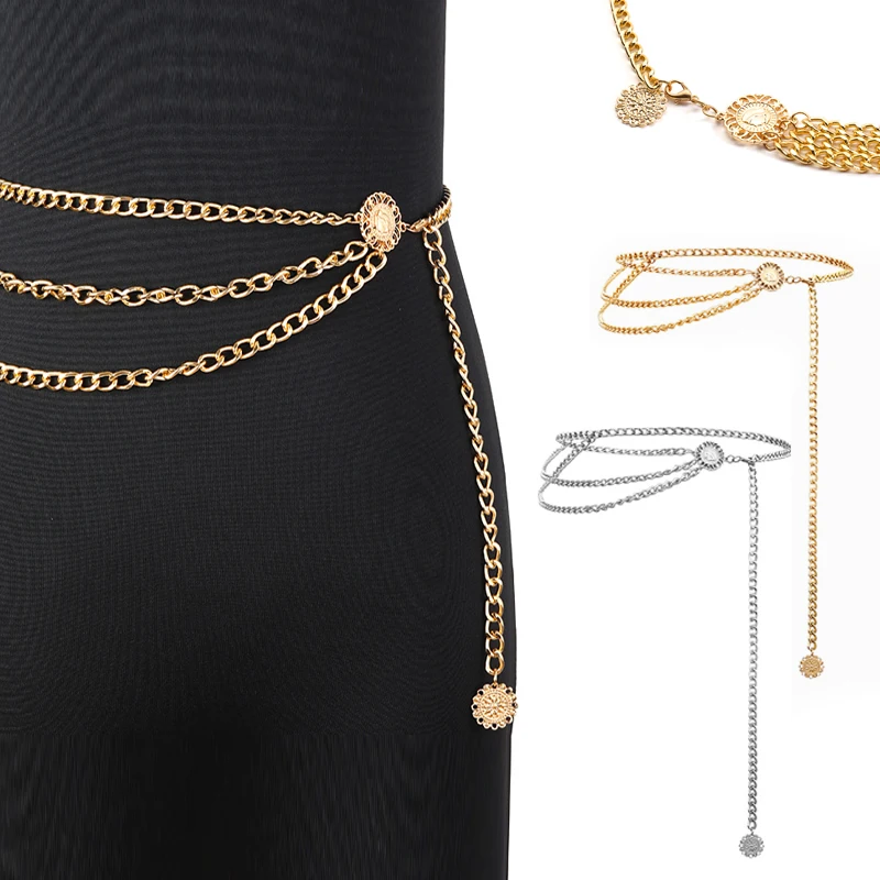Retro Chain Belts for Women Waistbands Multilayer Long Tassel for Dress Waist Chain Belts Rhinestone Crystal Belly Chain