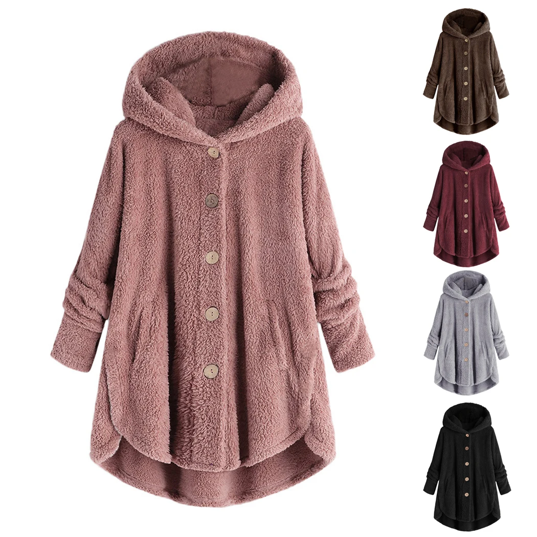 

Warm Plus Size Hoodie Female Coats Women Hoodies Jacket Nice Autumn Winter Fleece Plush Button Loose Irregular Jackets Outerwear