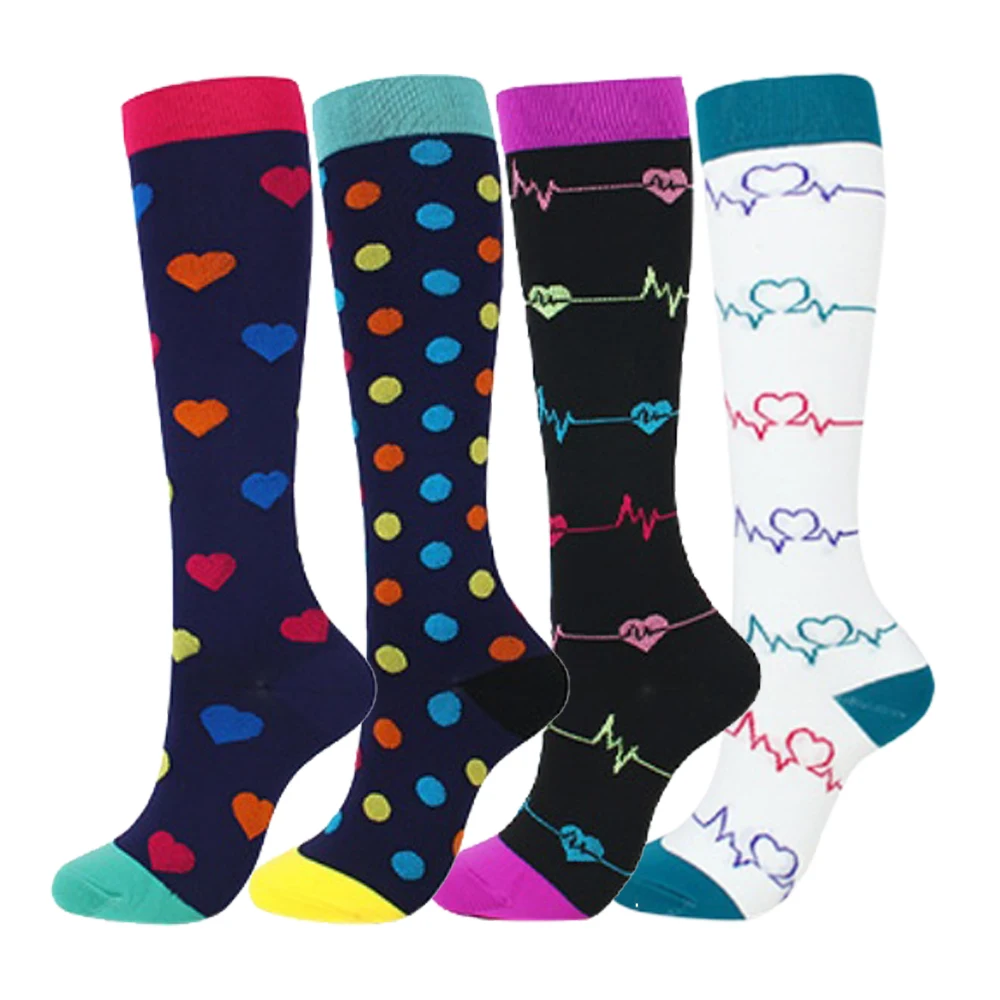 Компрессионные носки ЭКГ цвет точка Любовь Спортивные Компрессионные носки для женщин и мужчин по колено медицинский уход Путешествия Crossfit подарки