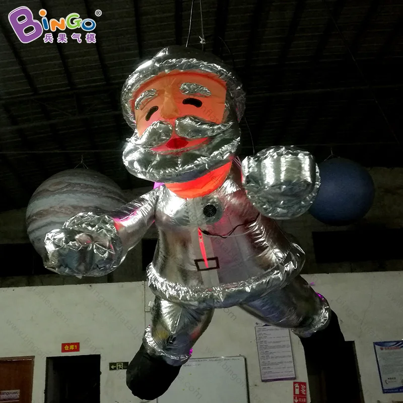 High 2 meters inflatable silver hanging santa claus with LED lighting/decorative inflatable Christmas toy