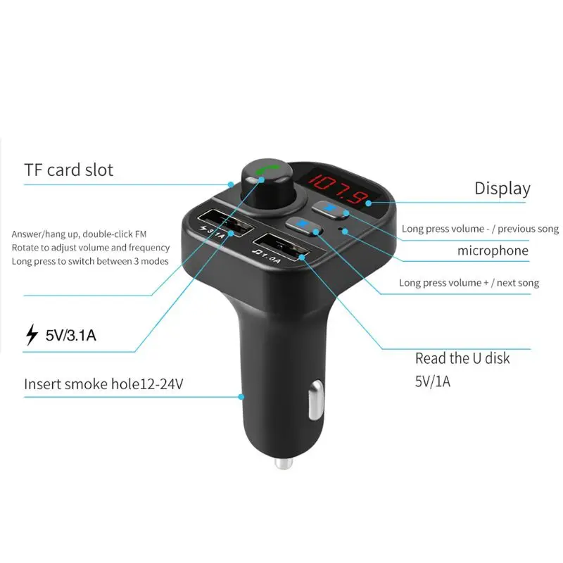 Автомобильный штекер двойной USB зарядное устройство Bluetooth fm-передатчик MP3 плеер Радио адаптер Комплект
