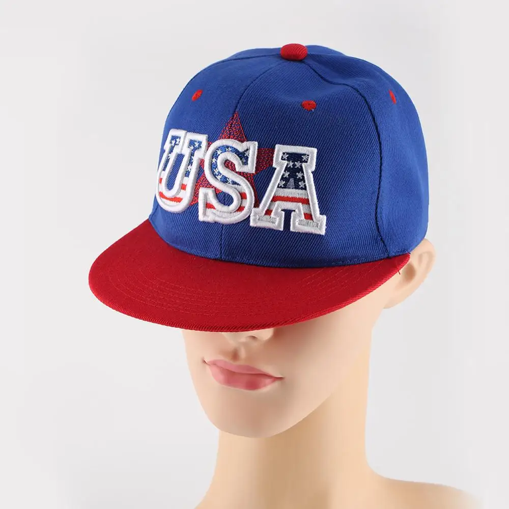 

Red Flat Brim USA Letters Embroidered Baseball Caps Blue Cotton Cap for Women Men Adjustable k Pop Hip Hop Hats Streetwear New