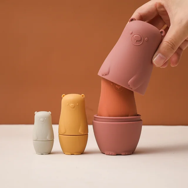 4PCS  Baby Silicone Matryoshka Doll Cute Bear Shape Russian Nesting Dolls Poupee Russe Kids Early Educational Toy Children Gifts 2