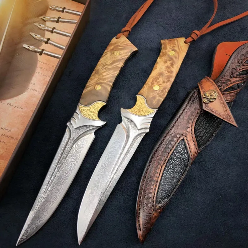 Ножи 60-61HRC Дамасская сталь охотничий нож сильный открытый прямой высокопрочный нож кемпинг ручной нож