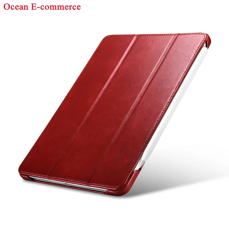 Red Red Original ICARER Luxury Genuine Leather Case For Apple iPad Pro 11 2020 Vintage Protective Magnet Smart