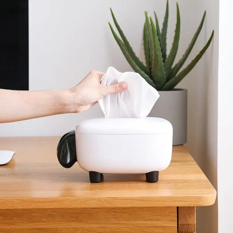 

Plastic Tissue Box Home Desktop Roll Paper Canister Paper Towel Dispenser Container Cartoon Sheep Shape Napkin Holder Dust Case