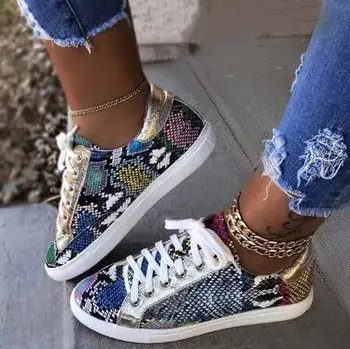 

DORATASIA 2020 New Lady Autumn Snake Veins Prints Flat Sneakers Fashion Colorful sneakers Women Lace Up Casual Shoes Woman 35-43