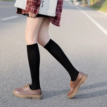 

2020 New Cotton Ladies Knee High soild color Socks Women student Japanese style School Socks Party warm sock for women