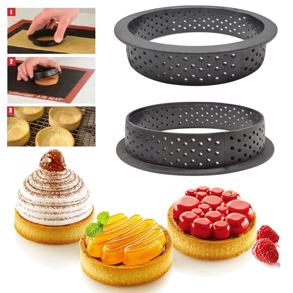 WALFOS Food Grade  Circular Tart Ring French Dessert Stainless Steel Perforation Fruit Pie Quiche Cake Mousse Mold Kitchen Bakin