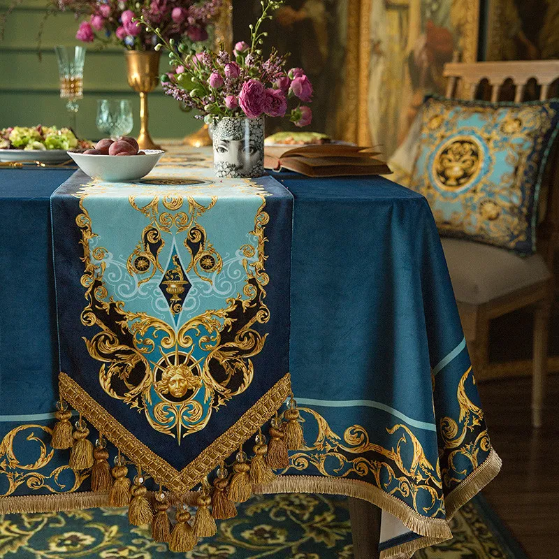 Heavy nappa blu oro Runner da tavolo Velvet Sun God Apollo stampa Home  Decor per la festa nuziale banchetto decorazione 40x250cm - AliExpress