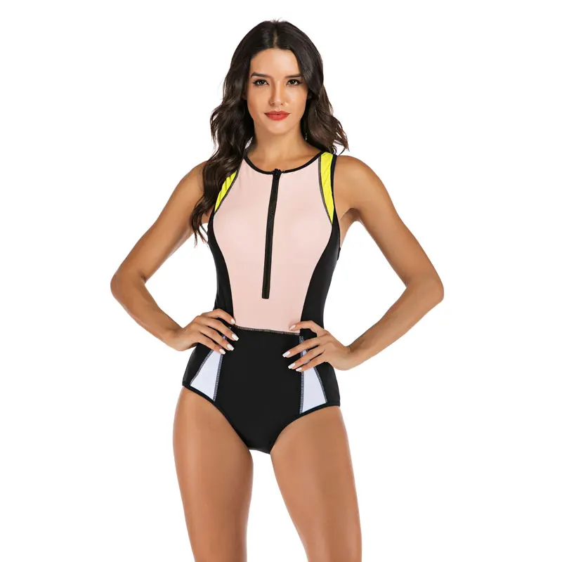 Women S Uv Protection Surfing Swimsuit Swimwear Bathing Suits Wireless Zip Up Front Color Block Rash Guards One Piece Suits Aliexpress